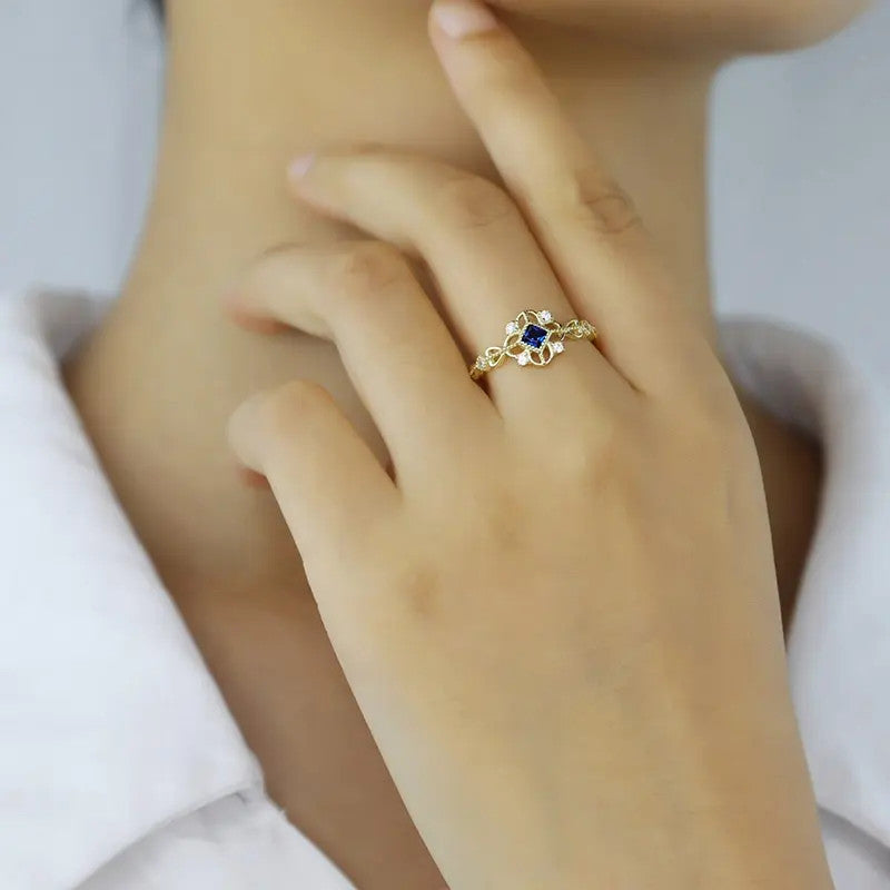 Inel Argint 925 cu Zirconiu Lady Modern ALBASTRU - Blue SAPPHIRE placat cu aur 1.2g