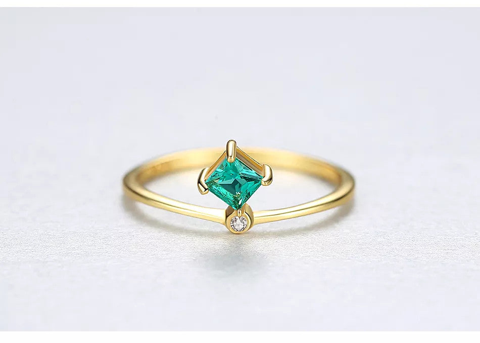 Inel Argint 925 cu Zirconiu Lady Modern Green-Verde placat cu aur