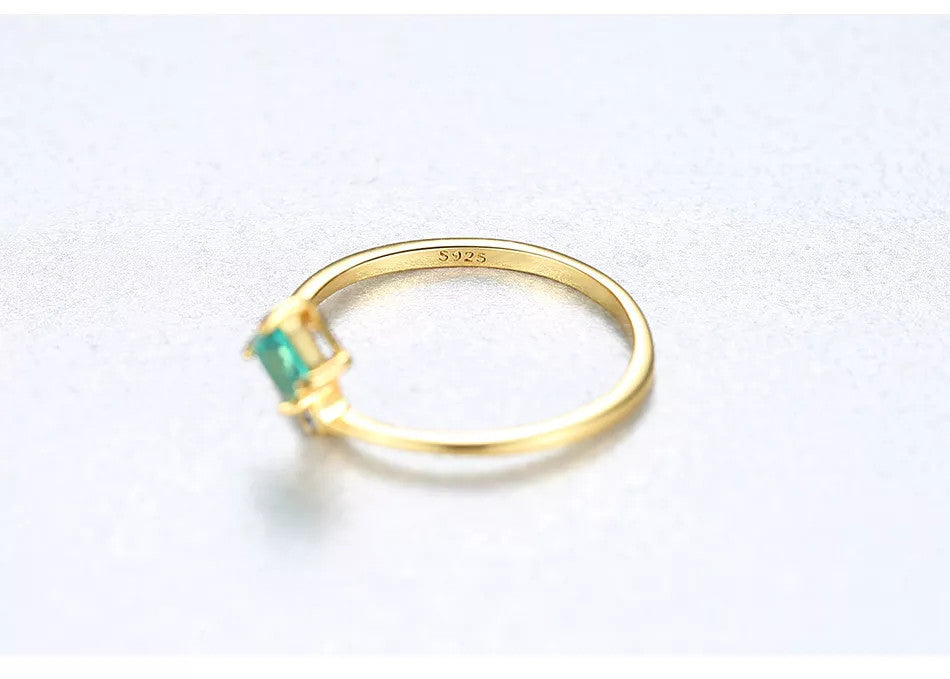 Inel Argint 925 cu Zirconiu Lady Modern Green-Verde placat cu aur