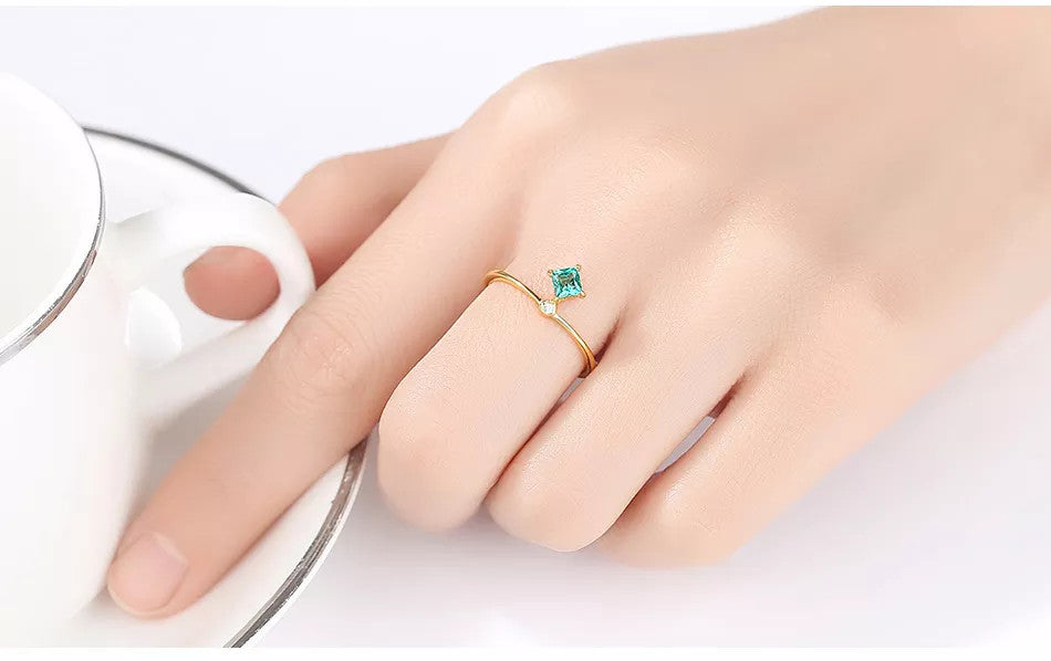 Inel Argint 925 cu Zirconiu Lady Modern Green-Verde placat cu aur