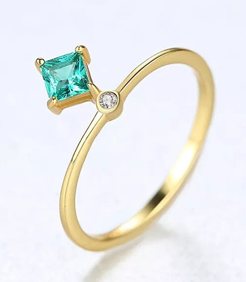 Inel Argint 925 cu Zirconiu Lady Modern Green-Verde placat cu aur
