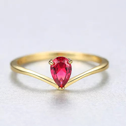 Inel Argint 925 cu Zirconiu Lady Modern Rosu/Red/Rubin placat cu aur 1.11g