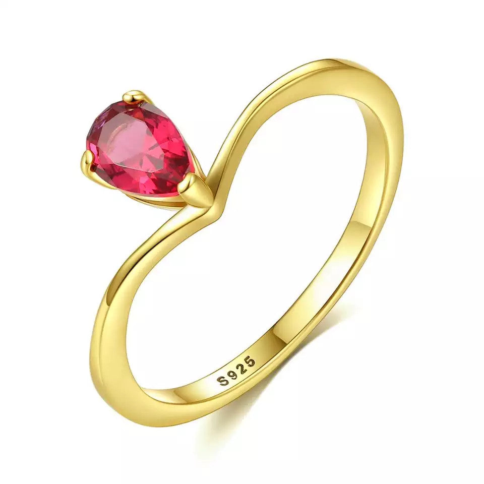 Inel Argint 925 cu Zirconiu Lady Modern Rosu/Red/Rubin placat cu aur 1.11g