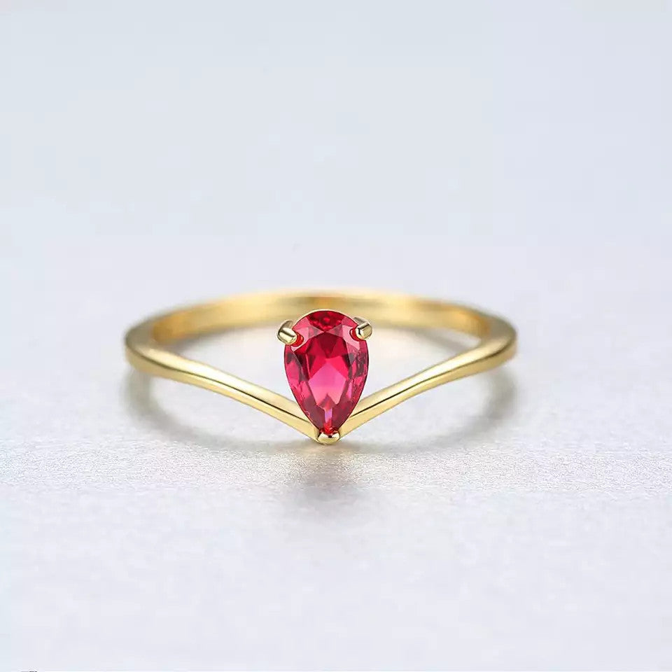 Inel Argint 925 cu Zirconiu Lady Modern Rosu/Red/Rubin placat cu aur 1.11g