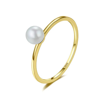 Inel Argint 925 Minimalist cu Perla placat cu Aur 0.8g