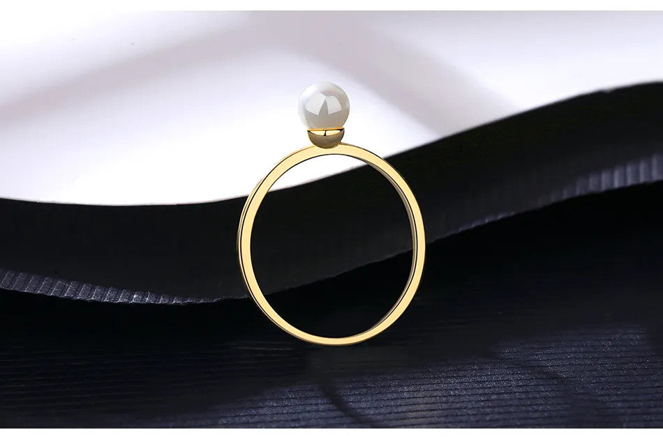 Inel Argint 925 Minimalist cu Perla placat cu Aur 0.8g