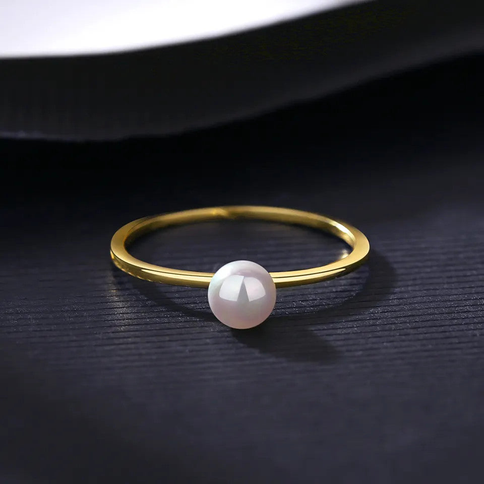 Inel Argint 925 Minimalist cu Perla placat cu Aur 0.8g