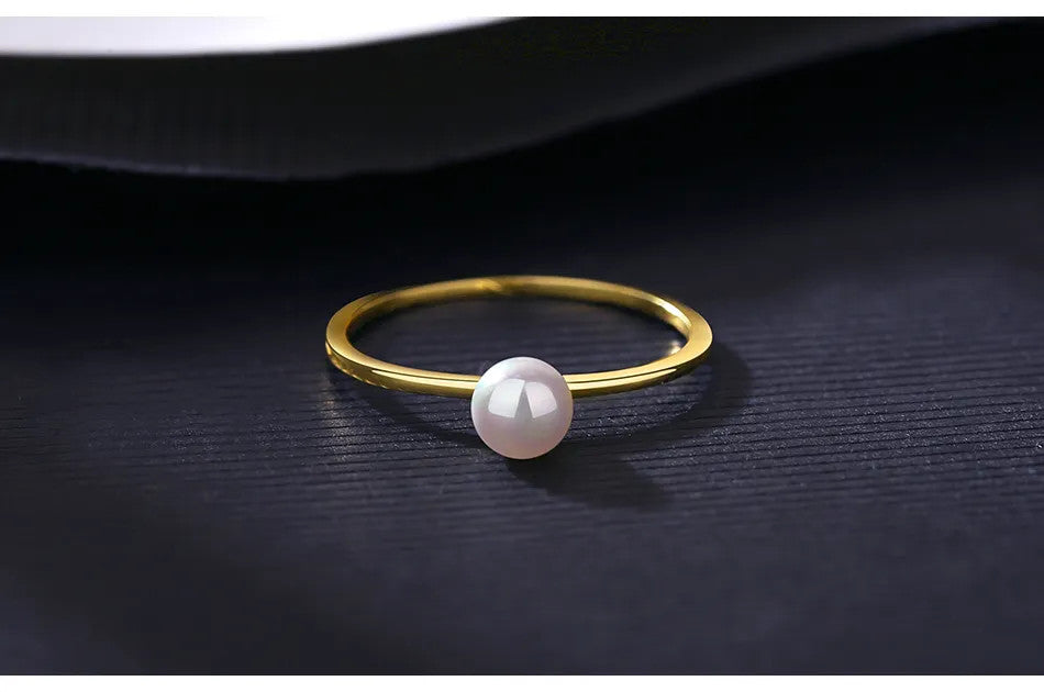 Inel Argint 925 Minimalist cu Perla placat cu Aur 0.8g