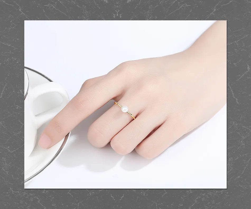 Inel Argint 925 Minimalist cu Perla placat cu Aur 0.8g