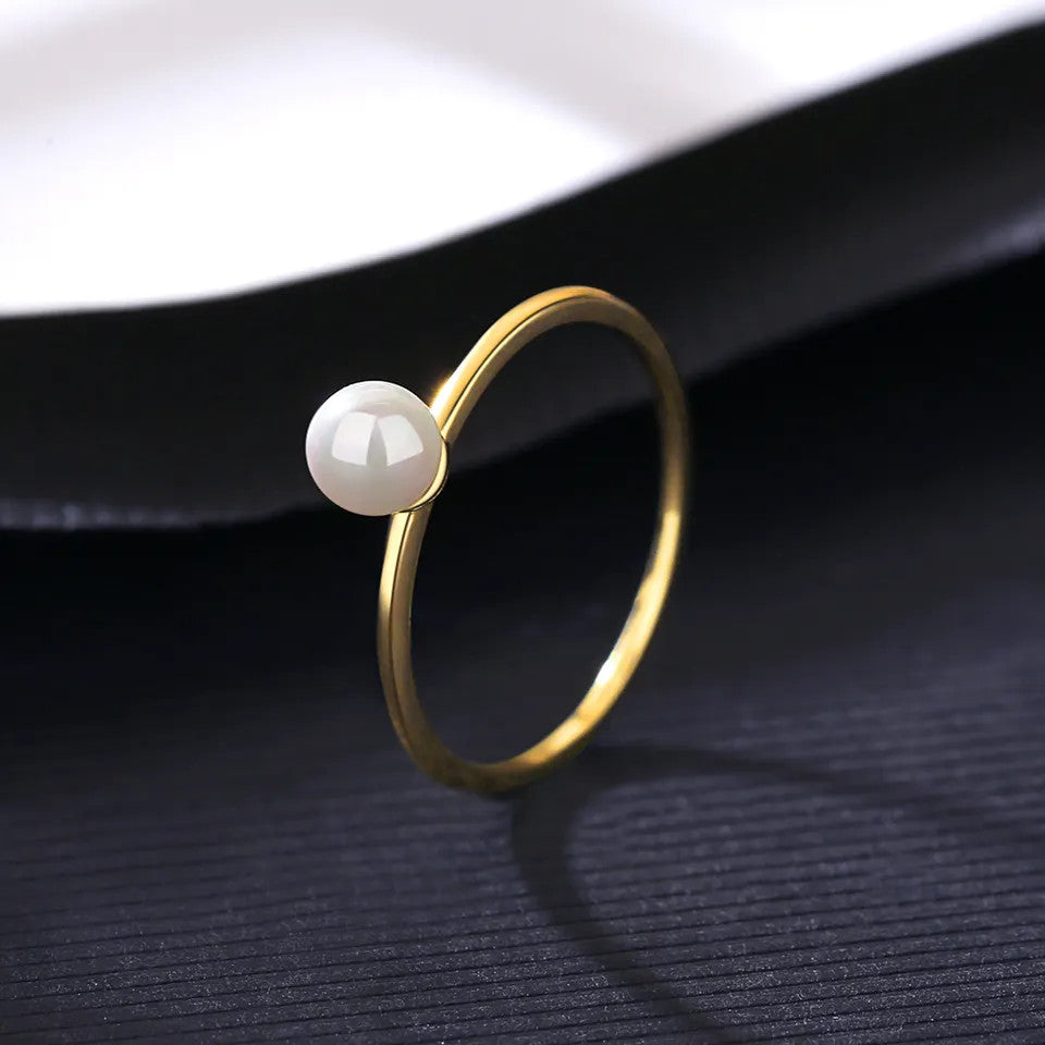 Inel Argint 925 Minimalist cu Perla placat cu Aur 0.8g