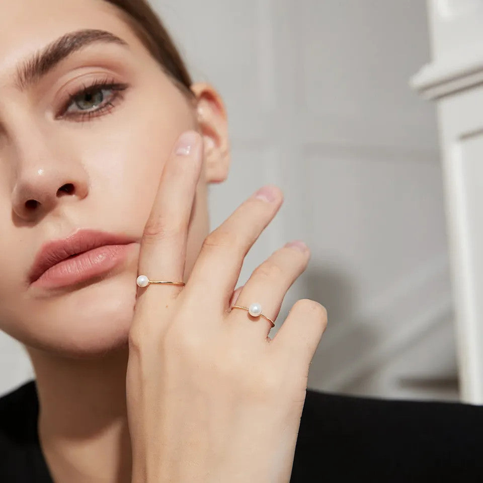 Inel Argint 925 Minimalist cu Perla placat cu Aur 0.8g