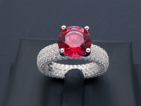 Inel din Argint 925 Perfect Engagement Ring Red Round Diamond 8.8g