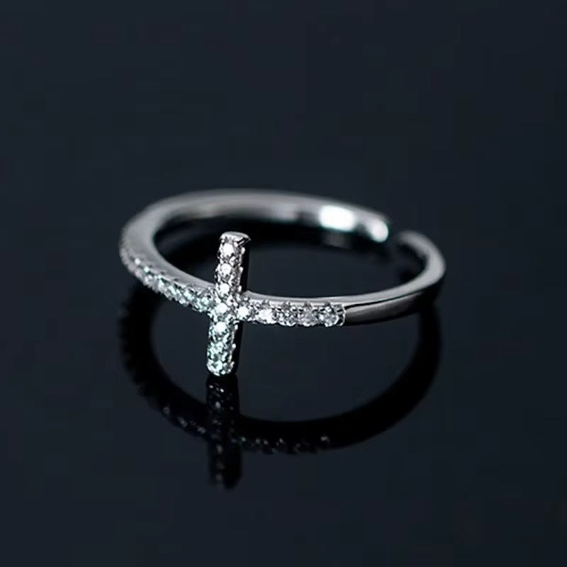 Inel Elegant din Argint 925, Cruce Strălucitoare cu Piatre Cubic Zirconia