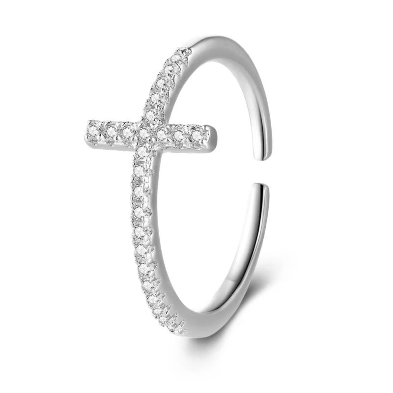 Inel Elegant din Argint 925, Cruce Strălucitoare cu Piatre Cubic Zirconia