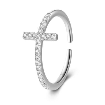 Inel Elegant din Argint 925, Cruce Strălucitoare cu Piatre Cubic Zirconia