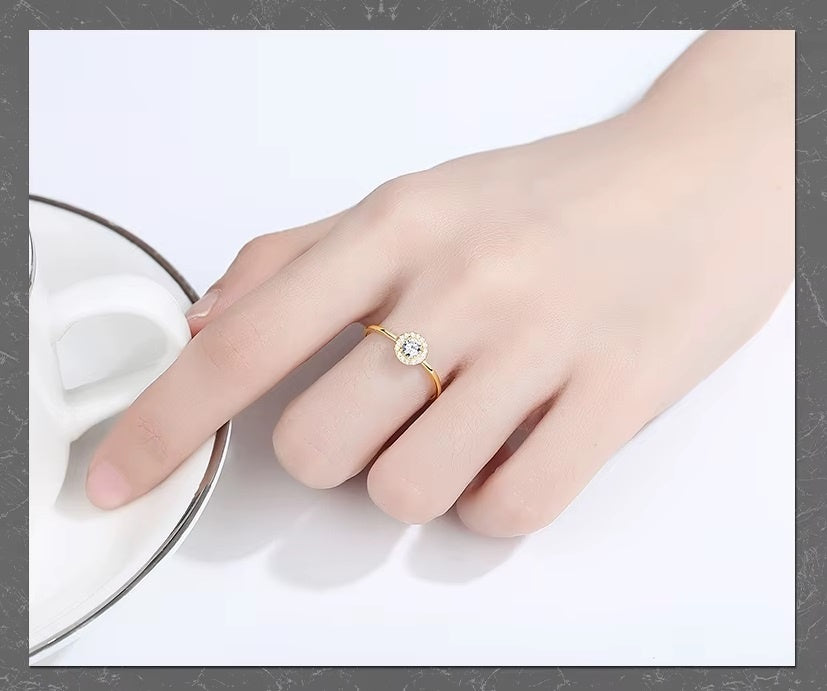 Inel Elegant din Argint 925 Placat cu Aur – Model Halo cu Zirconiu