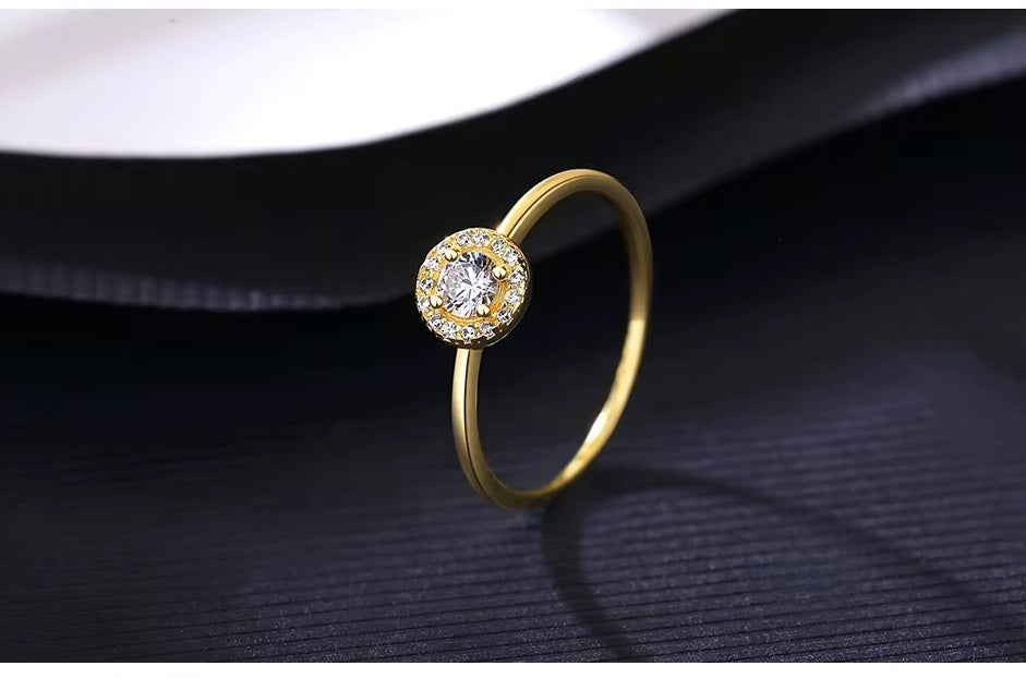 Inel Elegant din Argint 925 Placat cu Aur – Model Halo cu Zirconiu
