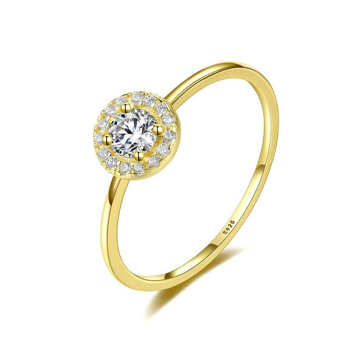 Inel Elegant din Argint 925 Placat cu Aur – Model Halo cu Zirconiu
