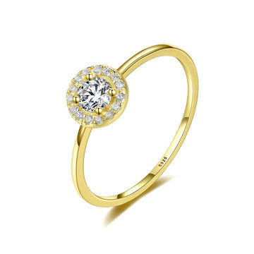 Inel Elegant din Argint 925 Placat cu Aur – Model Halo cu Zirconiu
