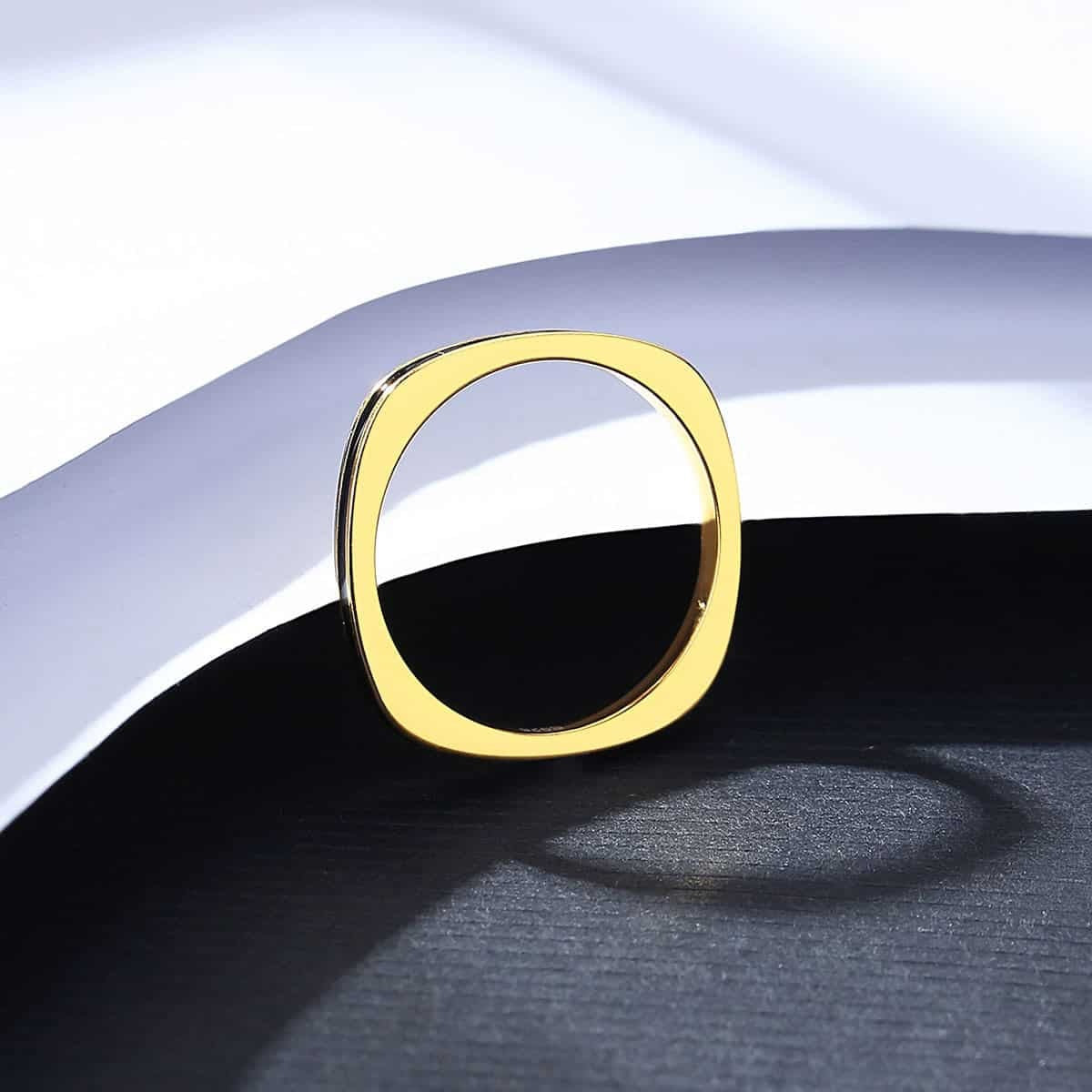 Inel Elegant Femei, Argint 925, Placat Aur, Design Modern Cu Email Negru, Gold