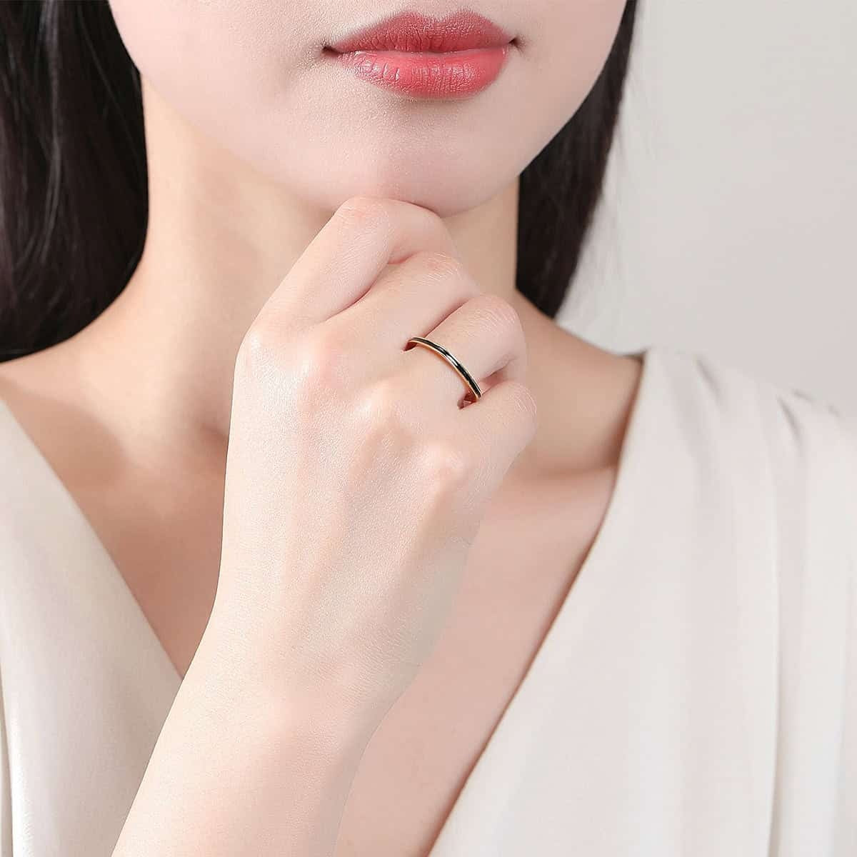 Inel Elegant Femei, Argint 925, Placat Aur, Design Modern Cu Email Negru, Gold