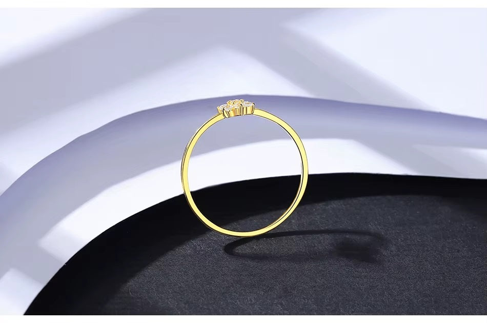 Inel Femei Placat Aur 18K, Model Delicat Cu Floare Din Zirconiu, Stralucire Eleganta, Design Minimalist