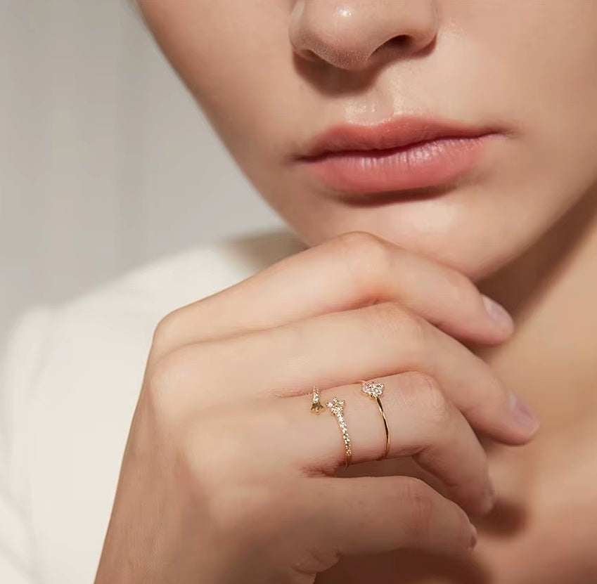 Inel Femei Placat Aur 18K, Model Delicat Cu Floare Din Zirconiu, Stralucire Eleganta, Design Minimalist