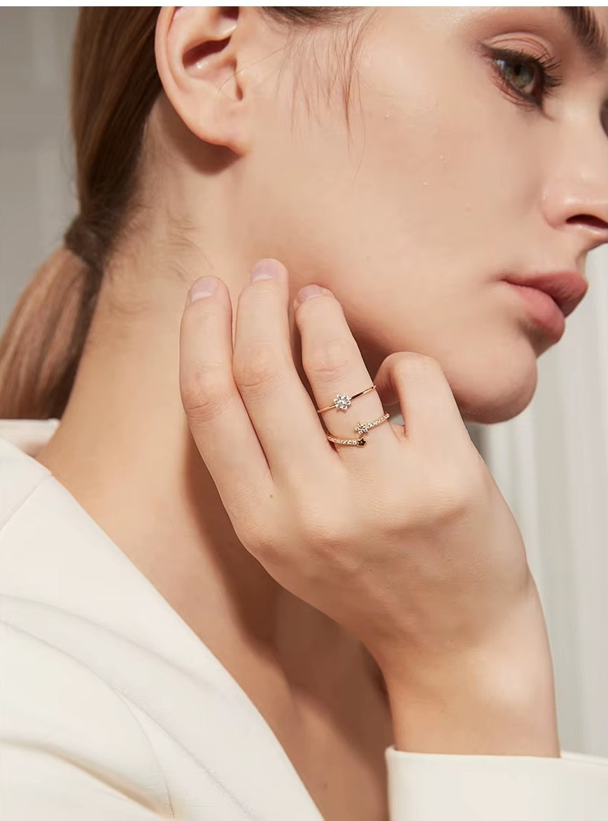 Inel Femei Placat Aur 18K, Model Delicat Cu Floare Din Zirconiu, Stralucire Eleganta, Design Minimalist