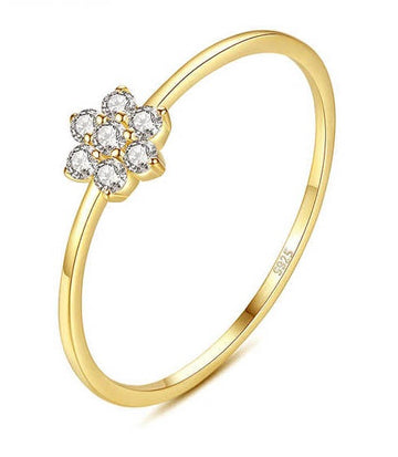 Inel Femei Placat Aur 18K, Model Delicat Cu Floare Din Zirconiu, Stralucire Eleganta, Design Minimalist
