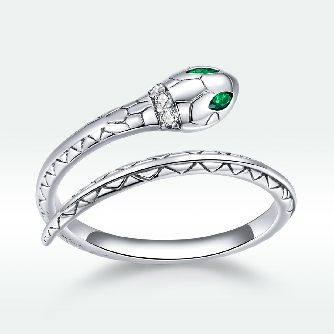 Inel reglabil din Argint 925 Crystal Snake Model SARPE cu piatra Verde 1.9g