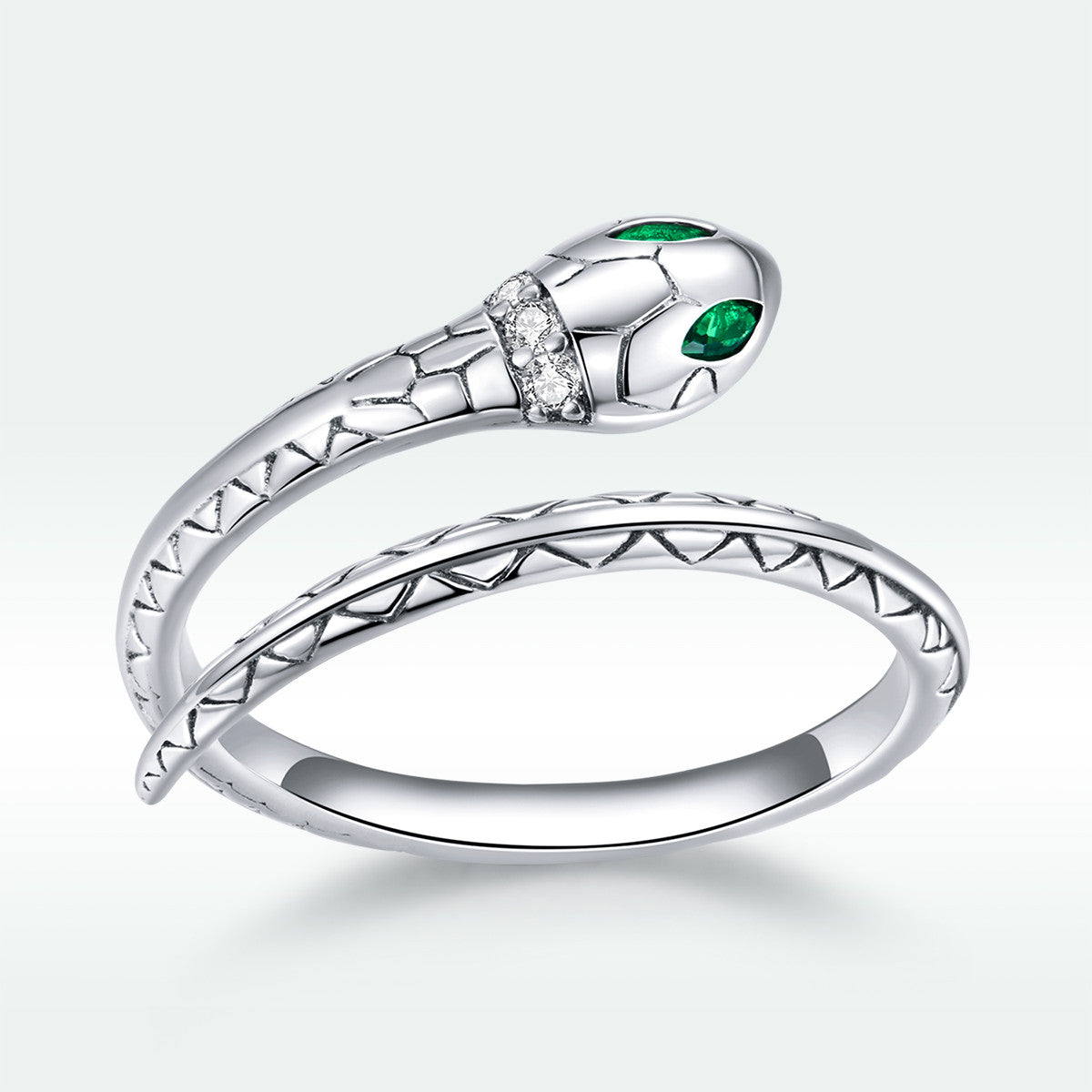Inel reglabil din Argint 925 Crystal Snake Model SARPE cu piatra Verde 1.9g