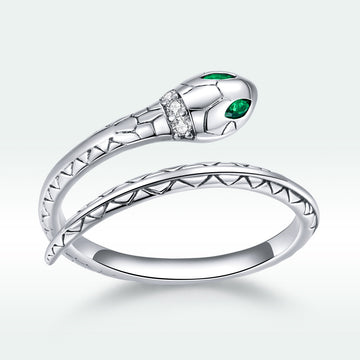 Inel reglabil din Argint 925 Crystal Snake Model SARPE cu piatra Verde 1.9g