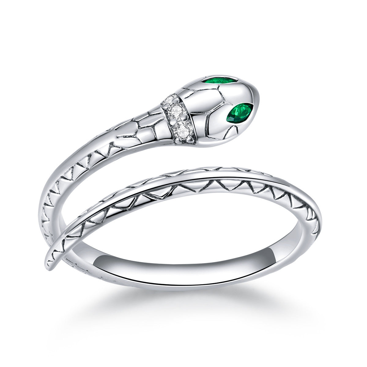 Inel reglabil din Argint 925 Crystal Snake Model SARPE cu piatra Verde 1.9g