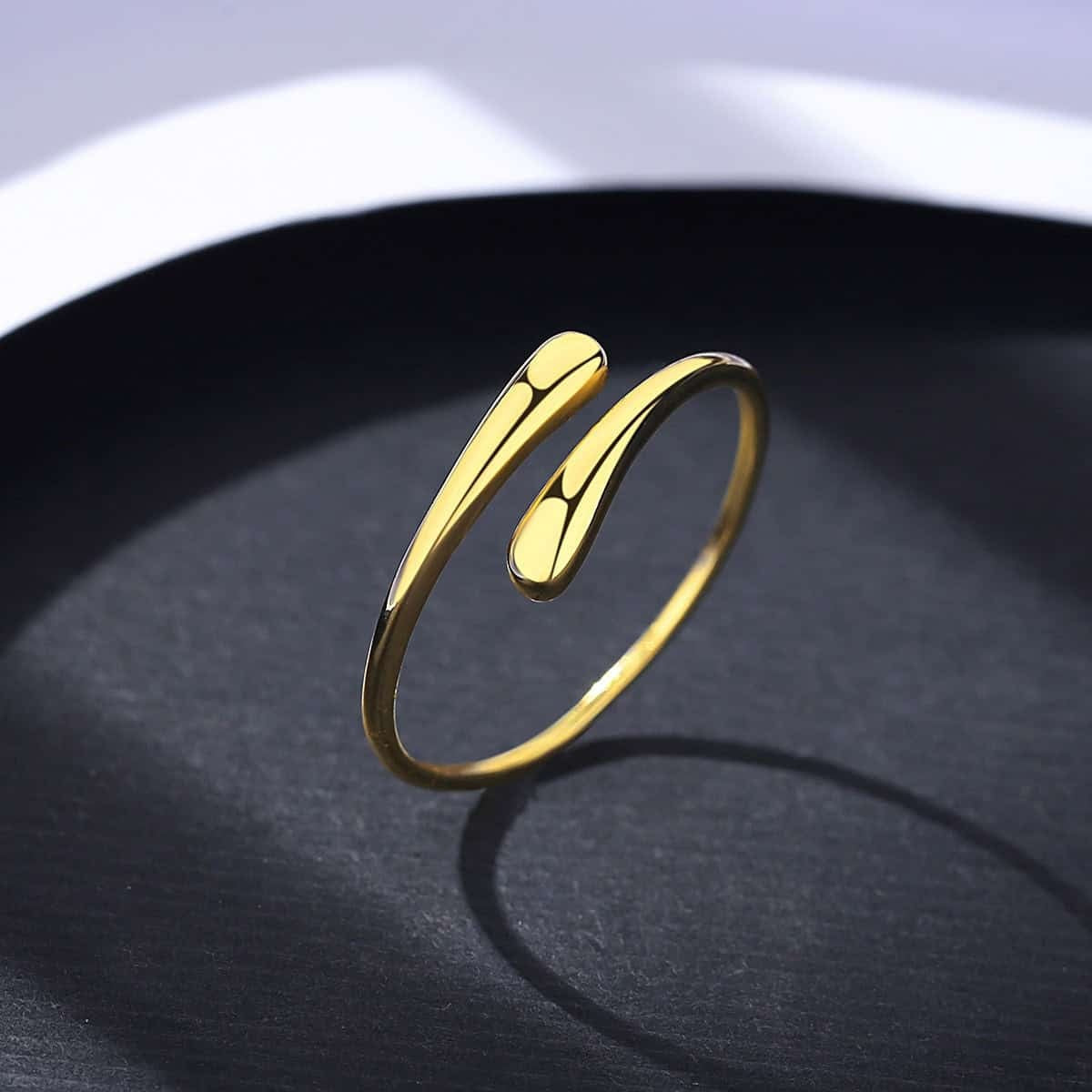 Inel Reglabil Placat Aur, Model Lacrima, Elegant, Din Argint 925, Cu Design Contemporan, Usor De Asortat, Bijuterie Rafinata Pentru Orice Ocazie