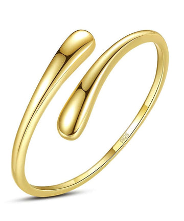 Inel Reglabil Placat Aur, Model Lacrima, Elegant, Din Argint 925, Cu Design Contemporan, Usor De Asortat, Bijuterie Rafinata Pentru Orice Ocazie