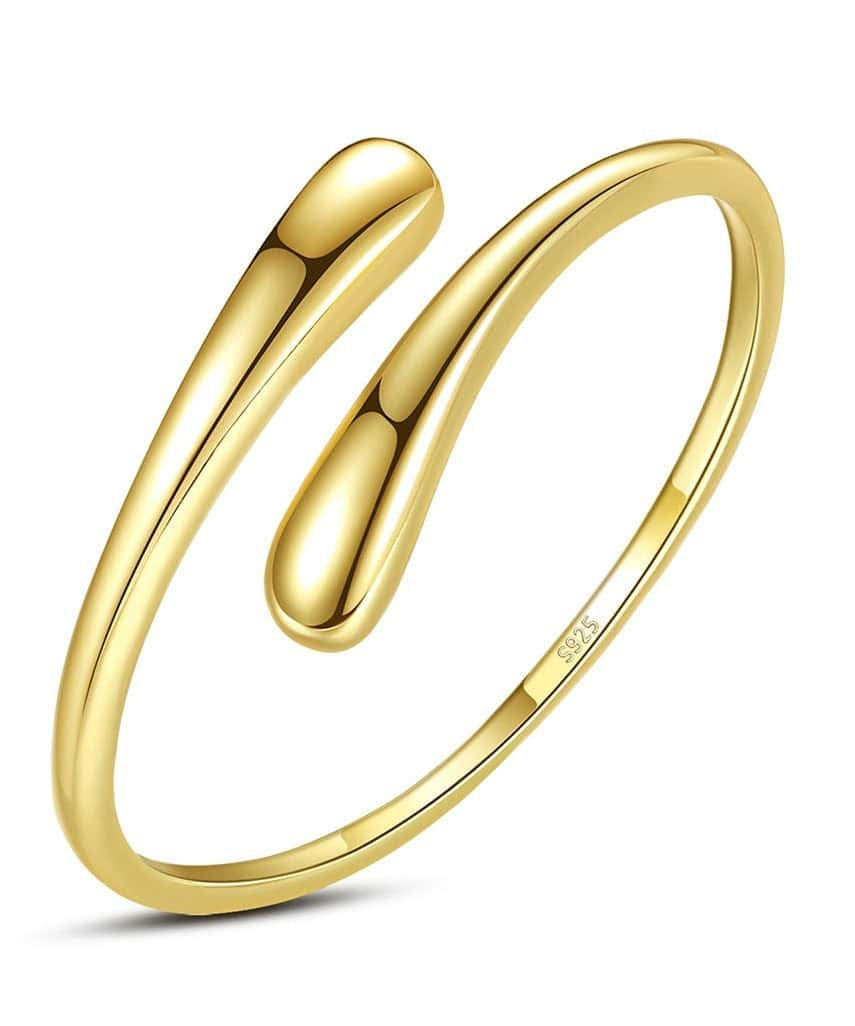 Inel Reglabil Placat Aur, Model Lacrima, Elegant, Din Argint 925, Cu Design Contemporan, Usor De Asortat, Bijuterie Rafinata Pentru Orice Ocazie