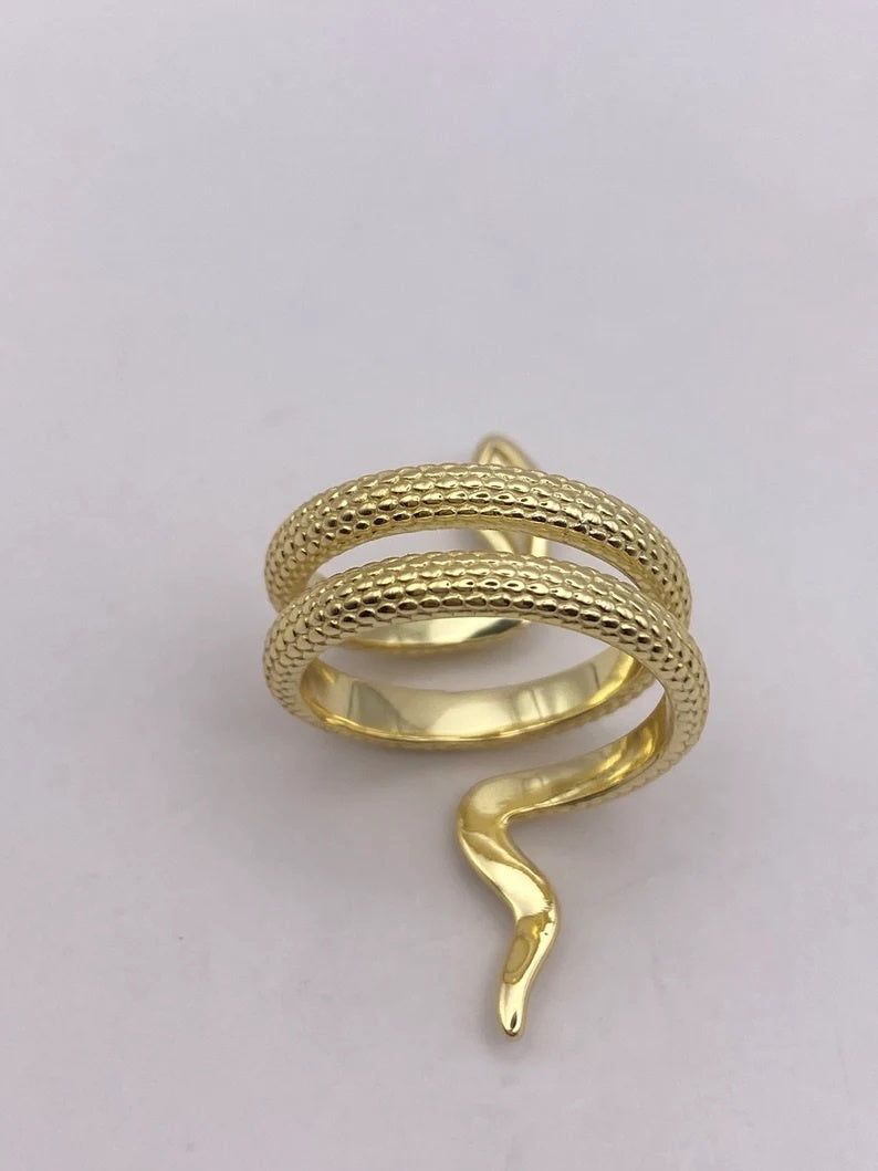 Inel Sarpe Din Argint 925 Placat Cu Aur, Reglabil, Bijuterie Statement 5.85g