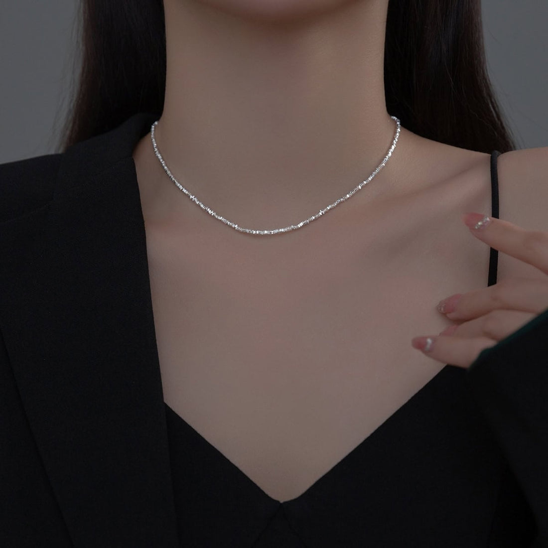 Lanț Argint 925 pe Claviculă cu Aspect Luxos: Argint Simplu ‘Broken’ pentru Femei 4.9g