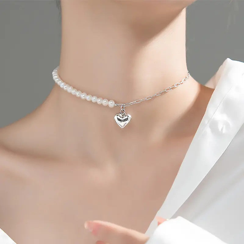 Lant Argint 925 Personalizat cu Zale și Perlă, inima Love Cadou pentru persoana iubita 9.8g