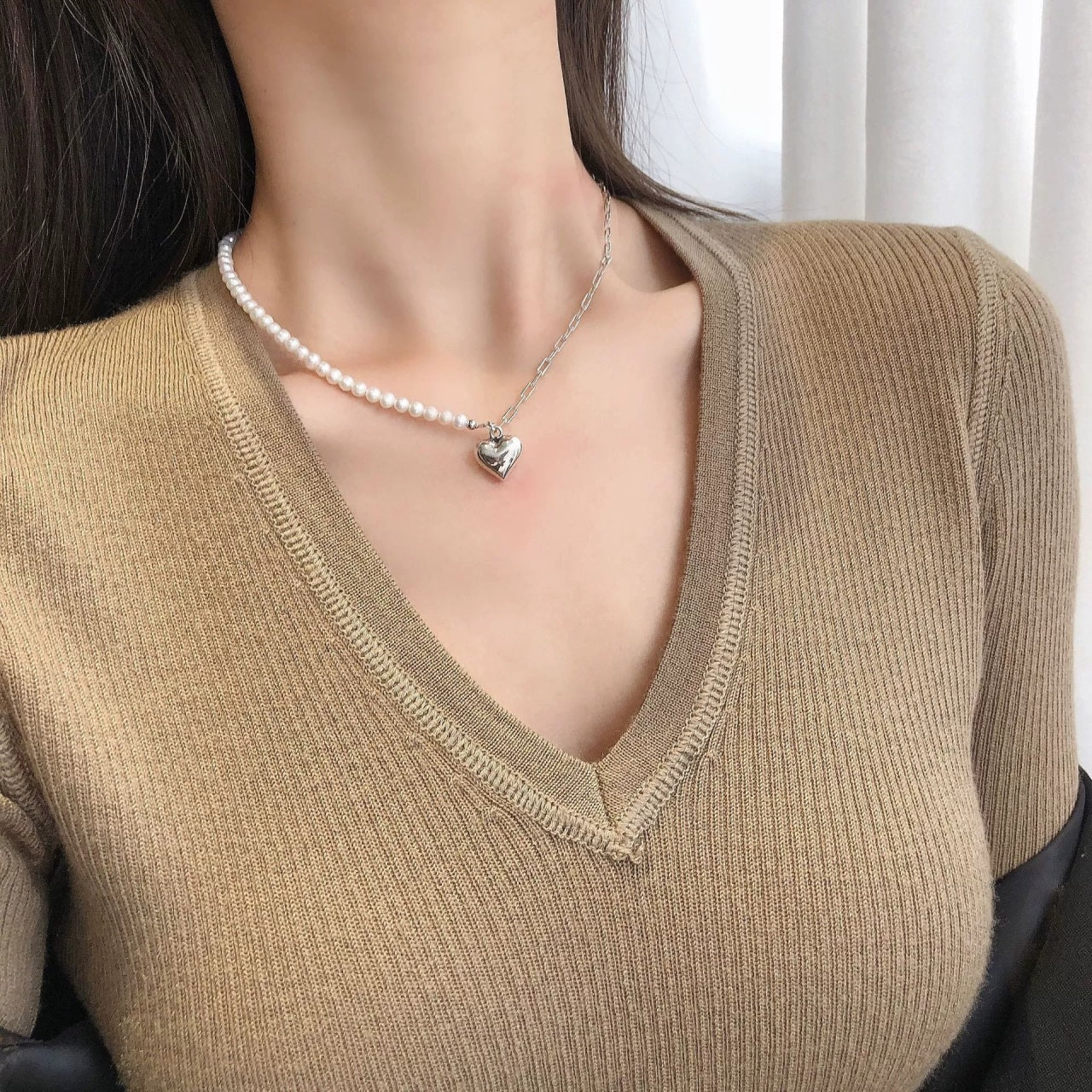 Lant Argint 925 Personalizat cu Zale și Perlă, inima Love Cadou pentru persoana iubita 9.8g