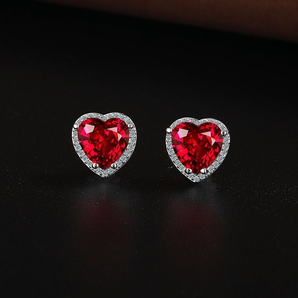 Lant, Cercei si Inel Din Argint 925 Cu Piatra Rosie Rubin – Design Romantic Inima