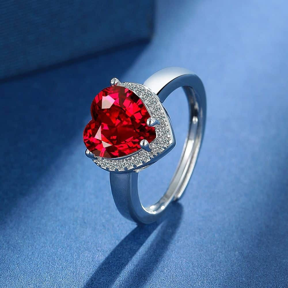 Lant, Cercei si Inel Din Argint 925 Cu Piatra Rosie Rubin – Design Romantic Inima