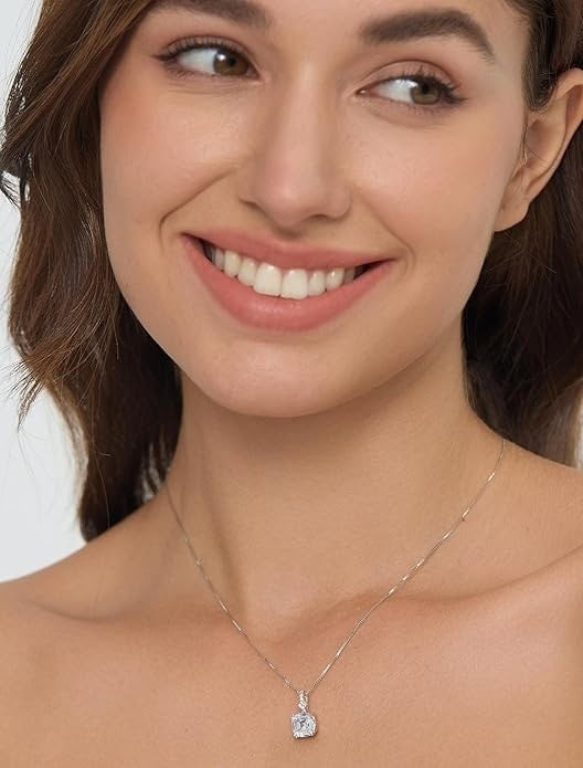 Lantisor Argint 925 Cu Pandantiv Zirconia Patrat 5A, Colier Elegant Femei Cu Cristal Stralucitor