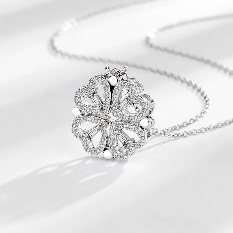 Lantisor Argint 925 Trifoi Se Deschide in 4 Inimioare magnetic -Four Leaf Pentru Femei 2.90g