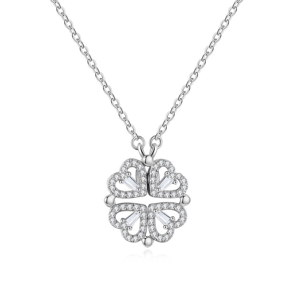 Lantisor Argint 925 Trifoi Se Deschide in 4 Inimioare magnetic -Four Leaf Pentru Femei 2.90g