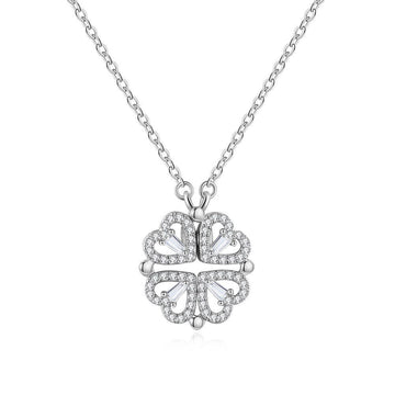 Lantisor Argint 925 Trifoi Se Deschide in 4 Inimioare magnetic -Four Leaf Pentru Femei 2.90g