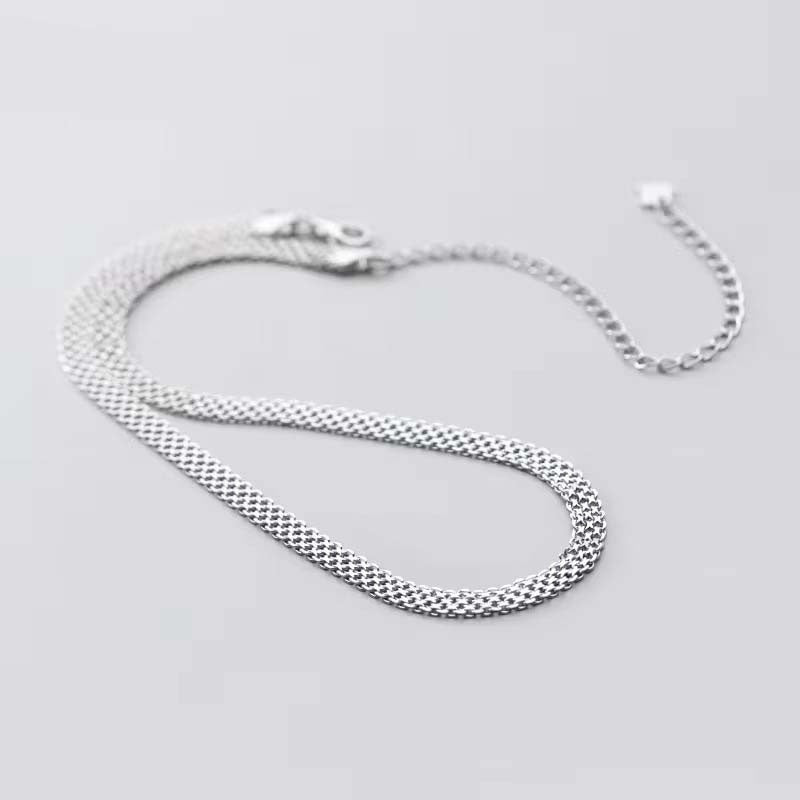 Lantisor Din Argint 925, Grosime 4,5 mm, Choker Plat Model Mesa Rodiat