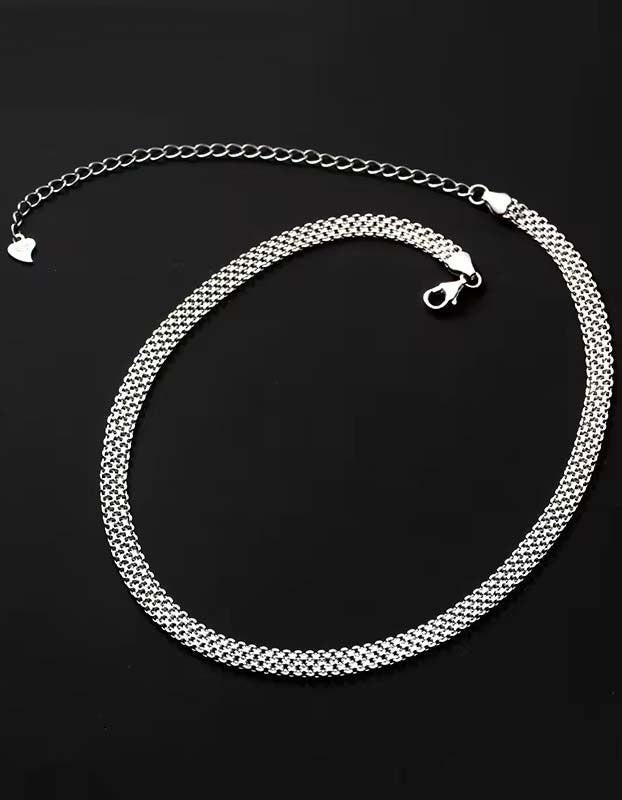 Lantisor Din Argint 925, Grosime 4,5 mm, Choker Plat Model Mesa Rodiat