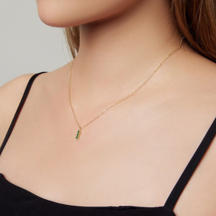 Lantisor Din Argint 925 Auriu Safir Verde FINUT 1.3g