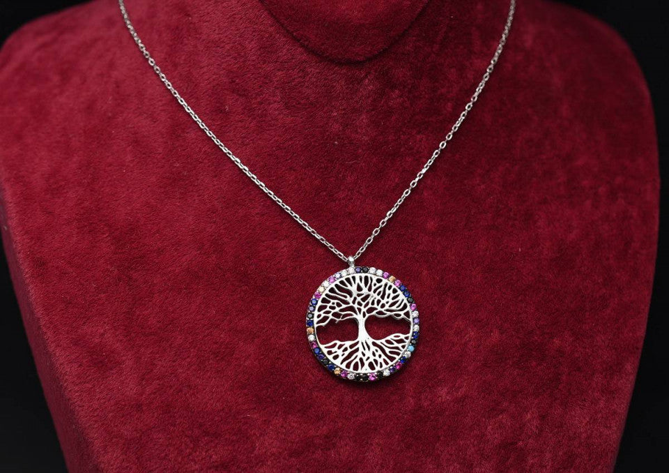 Lantisor Din Argint 925 Copacul Vieti Multicolor